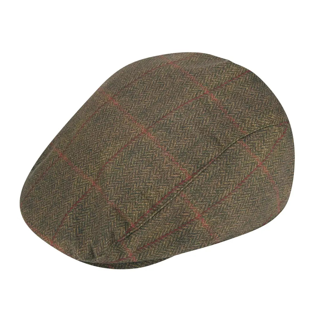 Brown tweed flat cap with red and orange plaid for Alan Paine Didsmere waterproof style