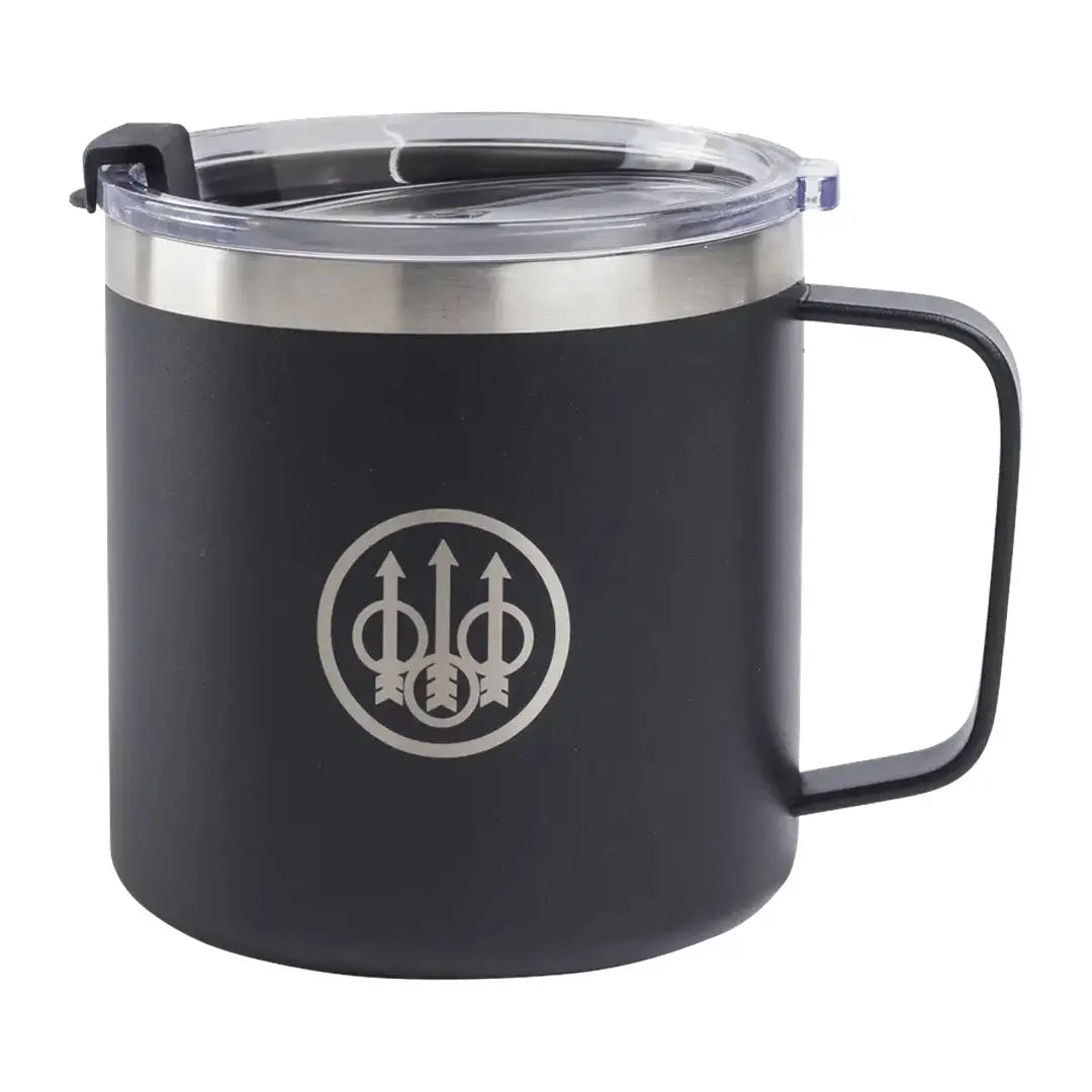 Black Beretta Coffee Mug with handle and lid, perfect for country clothing or outdoor hunts