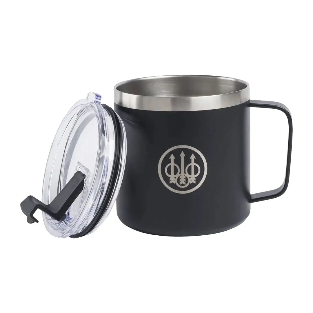 Black Beretta Coffee Mug with Lid perfect for outdoor hunting or country clothing vibes