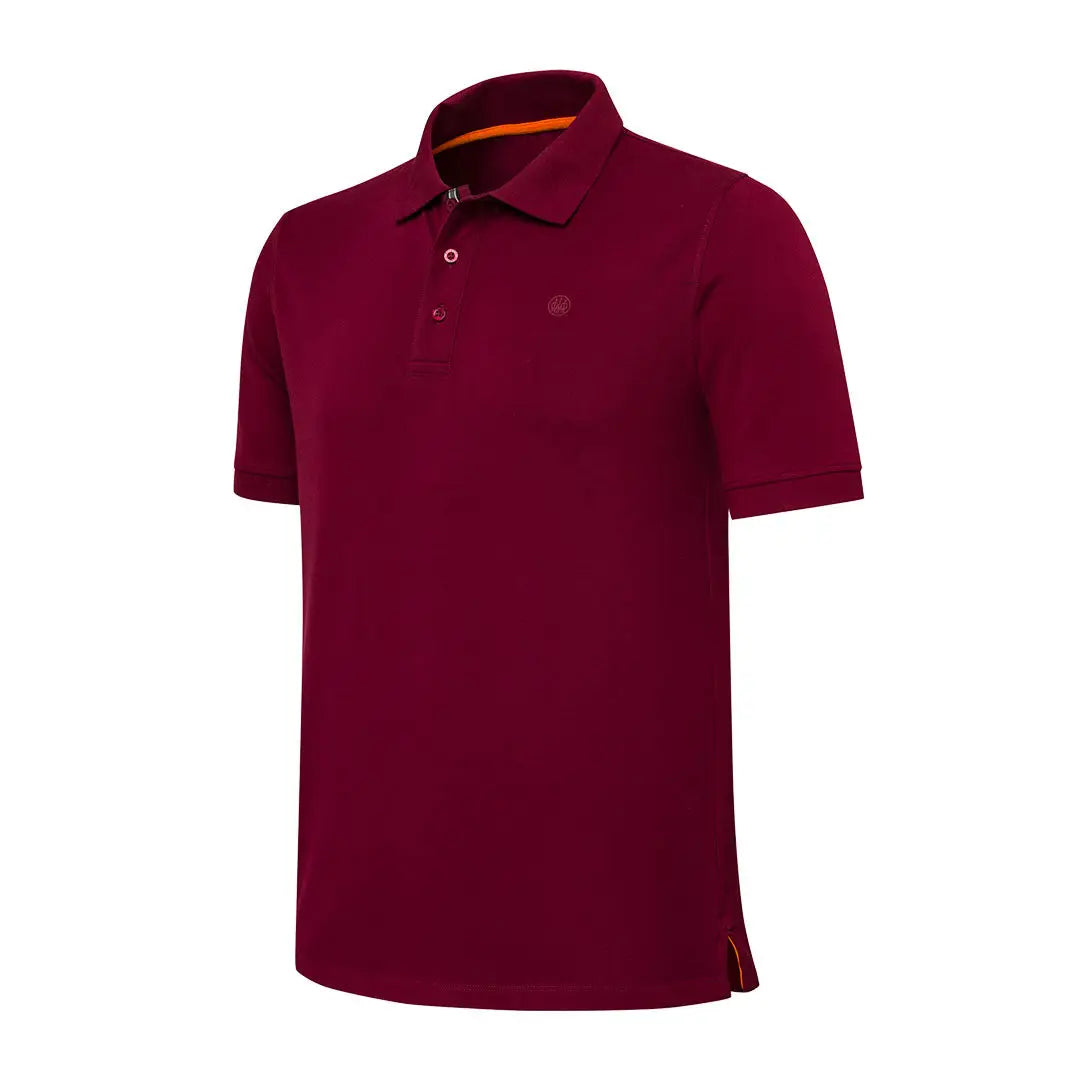Beretta Corporate EVO Polo maroon shirt with orange trim for hunting outdoors