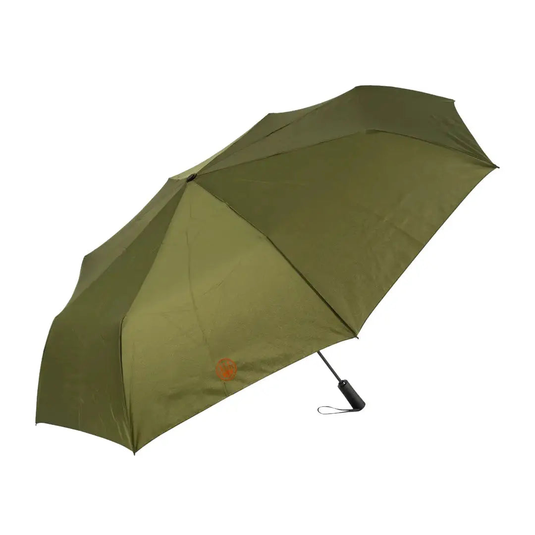 Open olive-green Beretta Foldable Umbrella perfect for quick rain protection