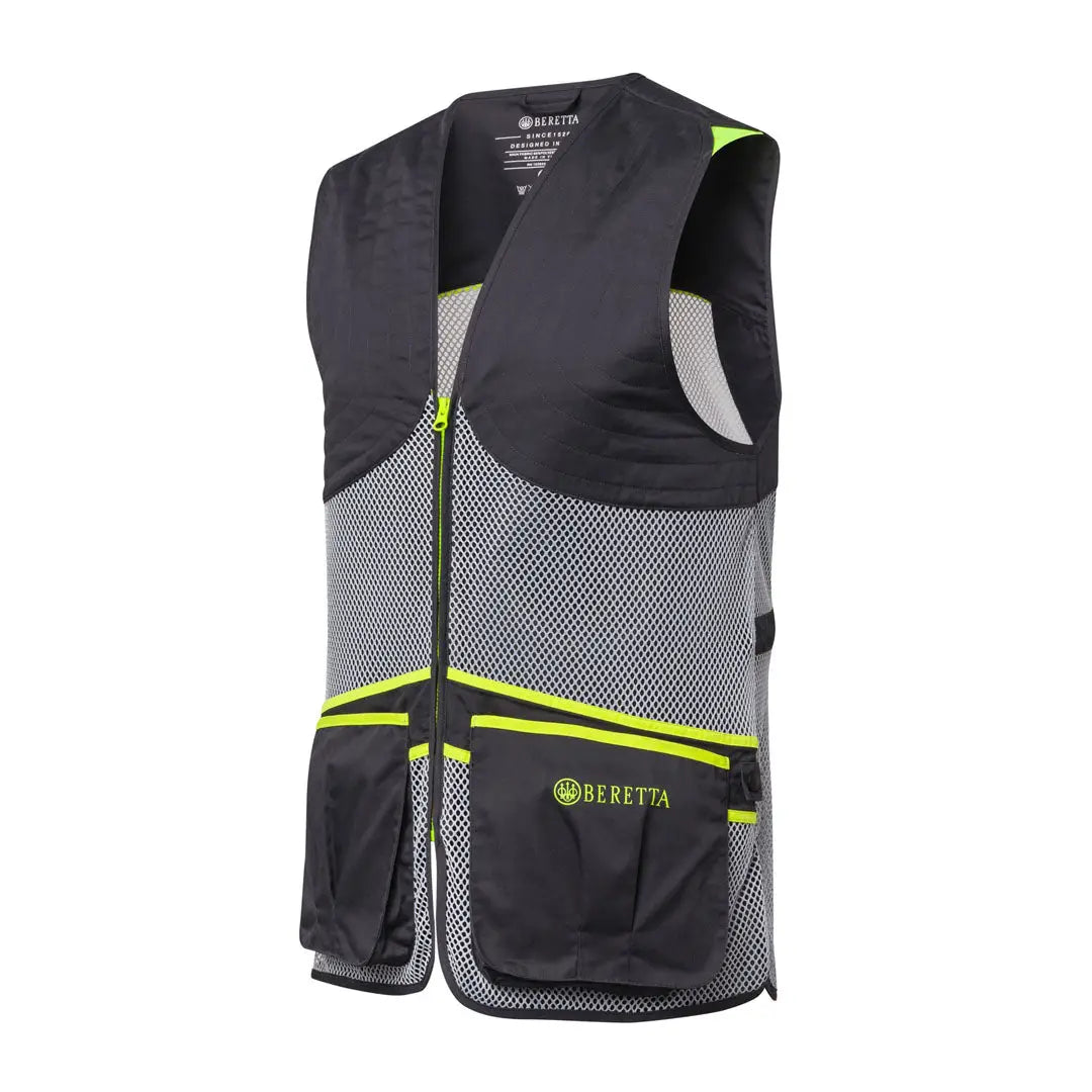 Beretta full mesh shooting vest in black gray with neon yellow accents