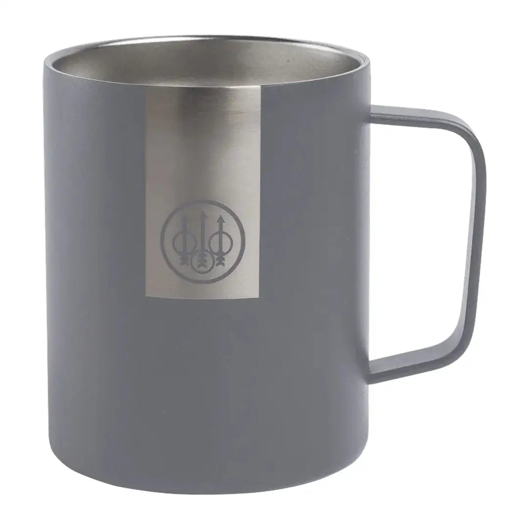 Gray metal Beretta Mug with handle perfect for country clothing and hunting trips
