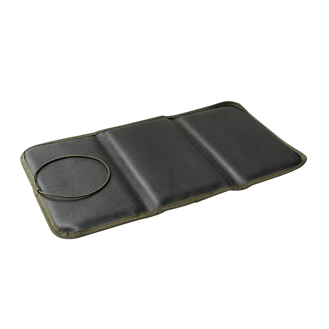 Beretta sitting pad: black leatherette folding mat with olive green edges, cup cutout