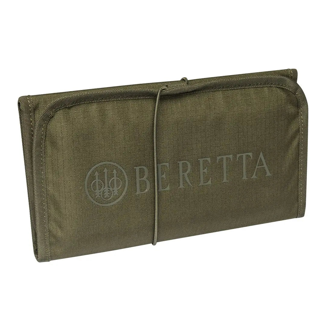 Olive green Beretta sitting pad pouch with elastic strap, hunting country clothing