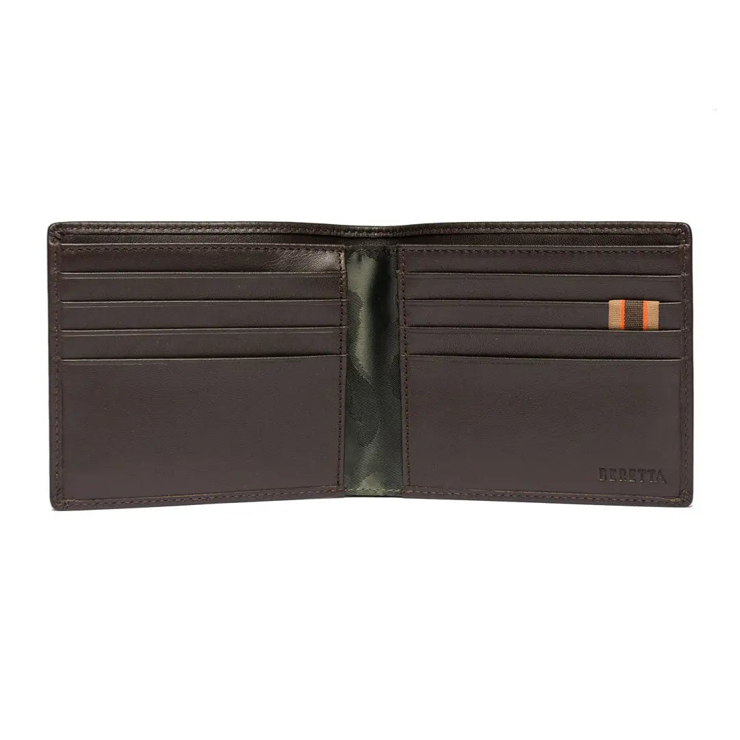 Beretta bifold classic wallet in brown leather with green lining