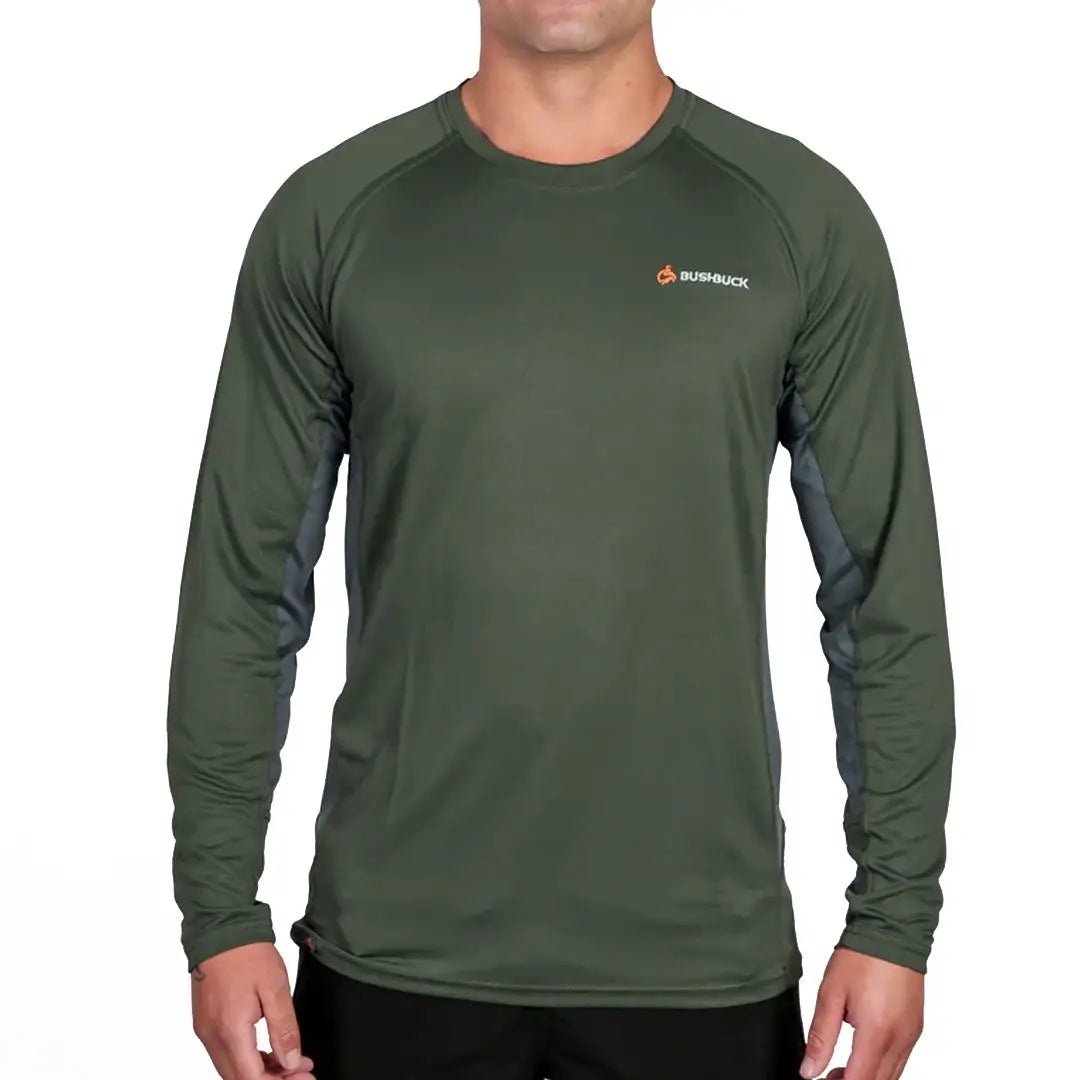 Olive green long-sleeved Apex Crew base layer shirt from Bushbuck Apex Crew Base Line