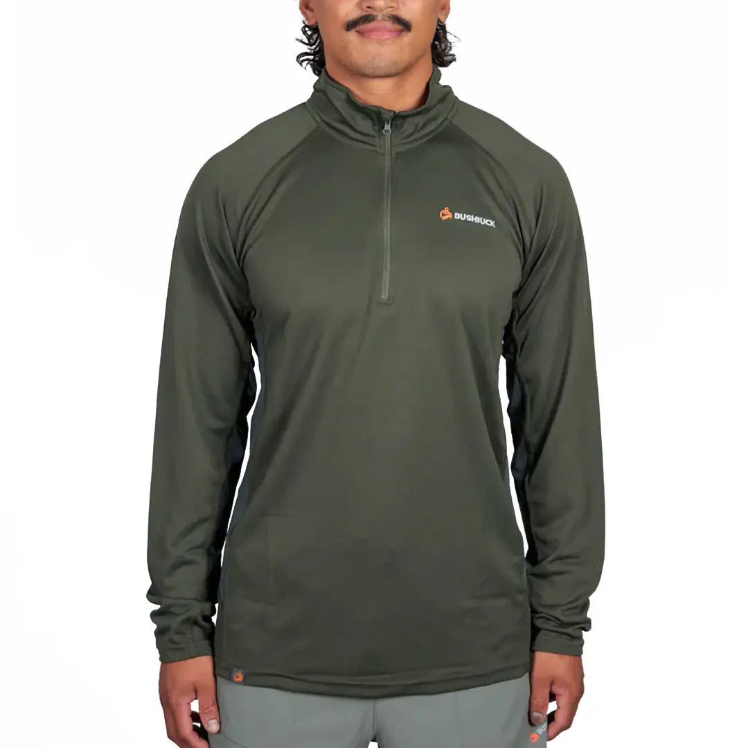 Olive green Bushbuck Apex long-sleeved quarter-zip base layer for country clothing