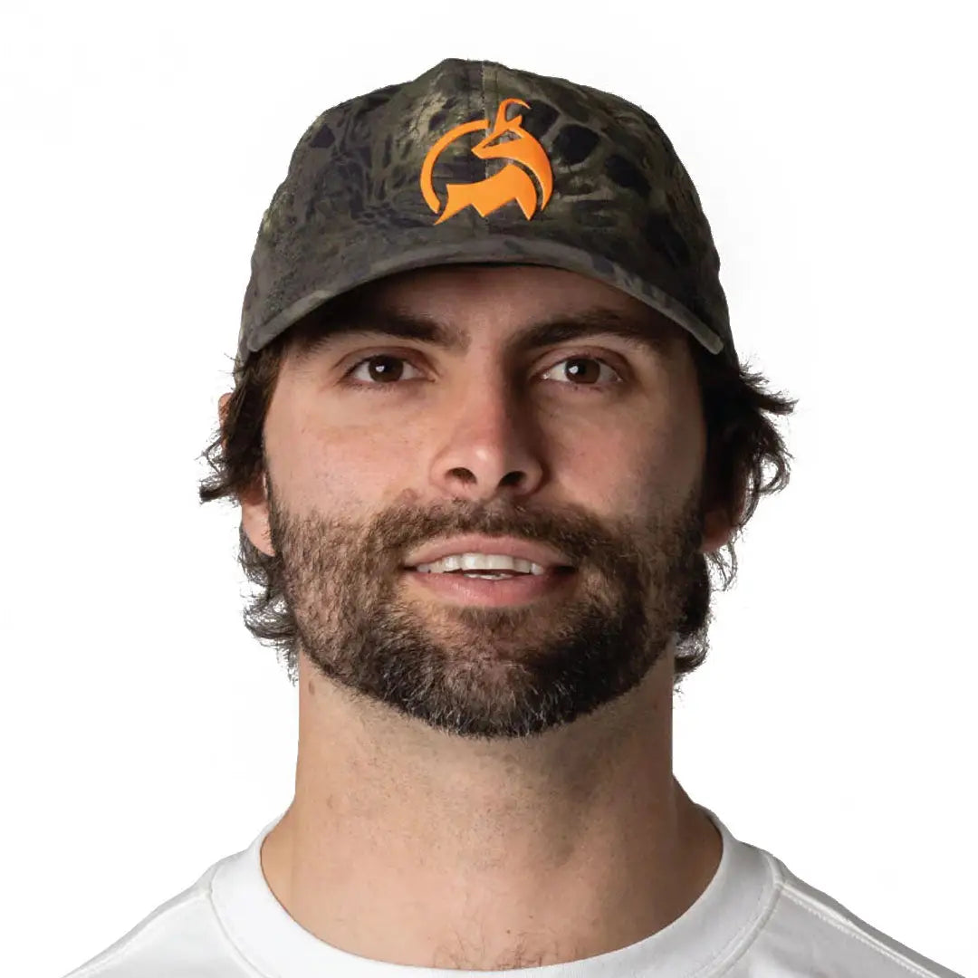 Bushbuck FoldIt Quick Dry Cap in camouflage with orange logo