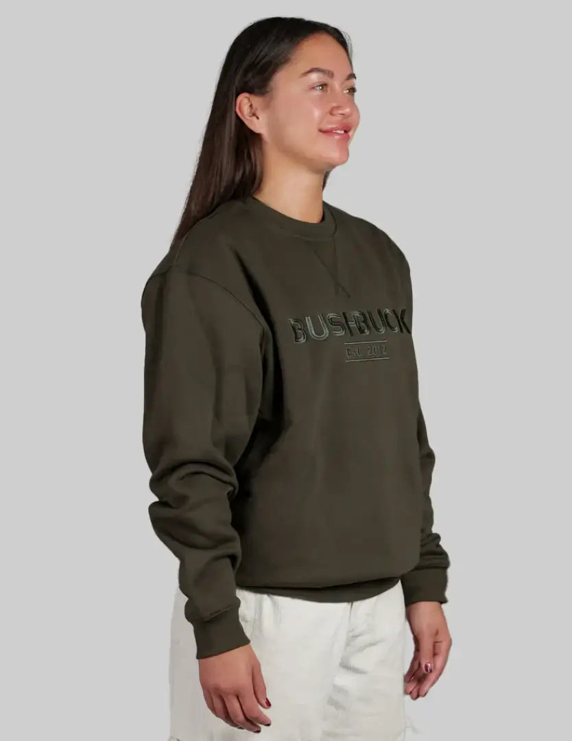 Olive green Bushbuck Rise Crew sweatshirt with Northface logo