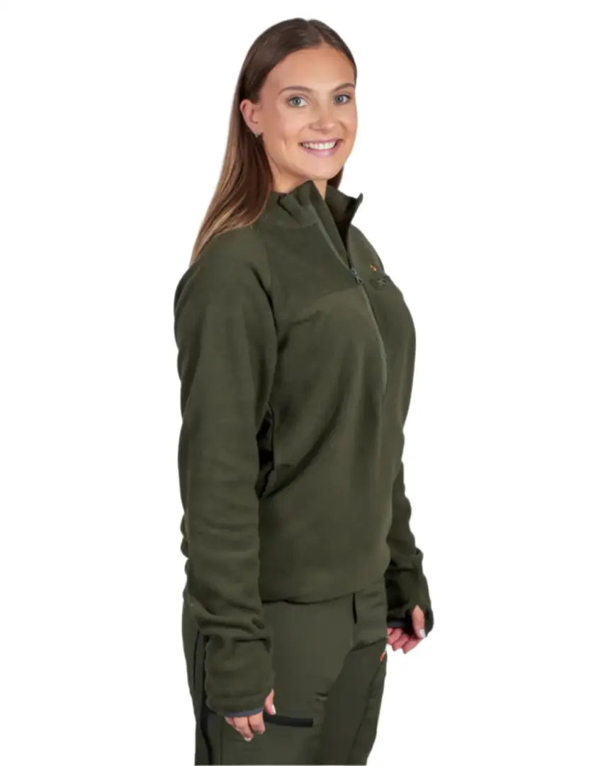 Olive green Bushbuck Vertex Half-Zip Fleece Jacket for outdoor cozy wear