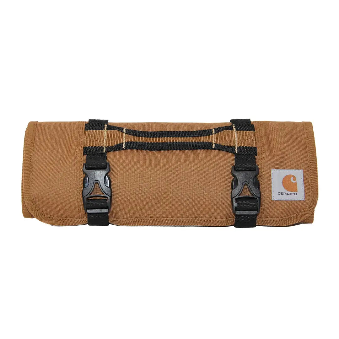 Brown Carhartt 18-pocket utility roll with black straps and buckles