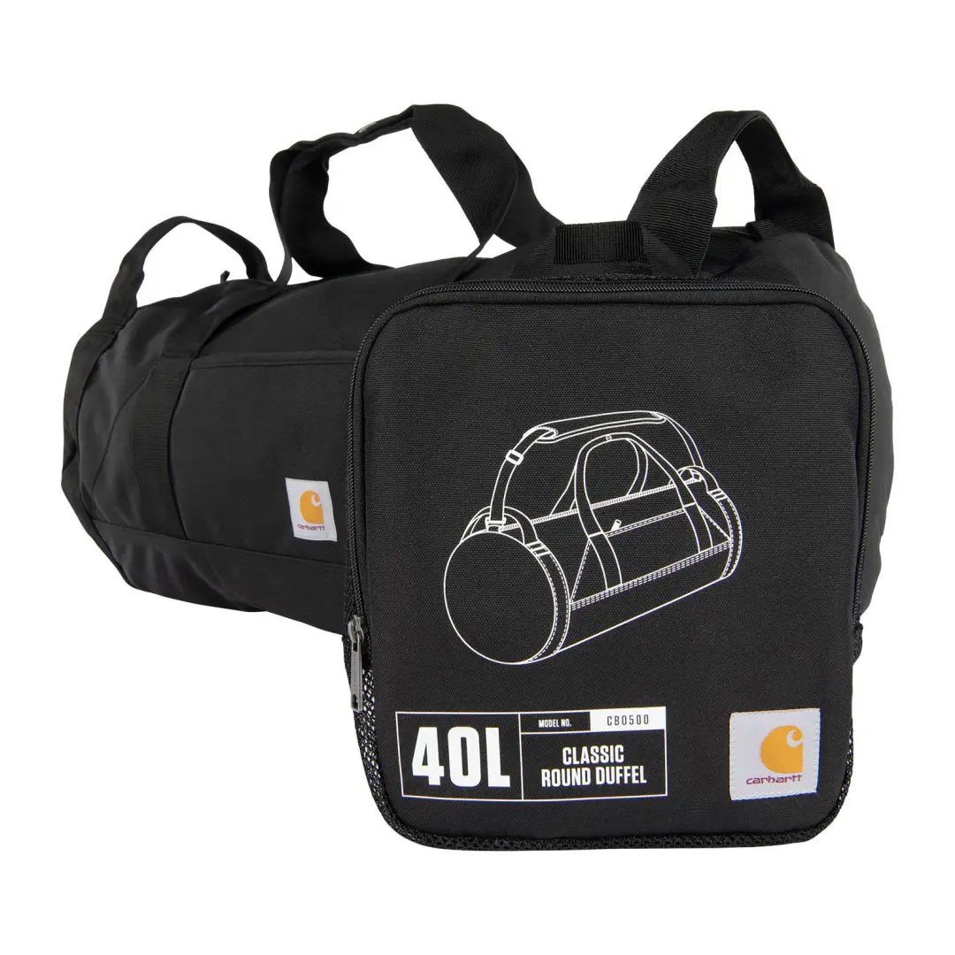 Black Carhartt 40L Classic round duffel bag with handle