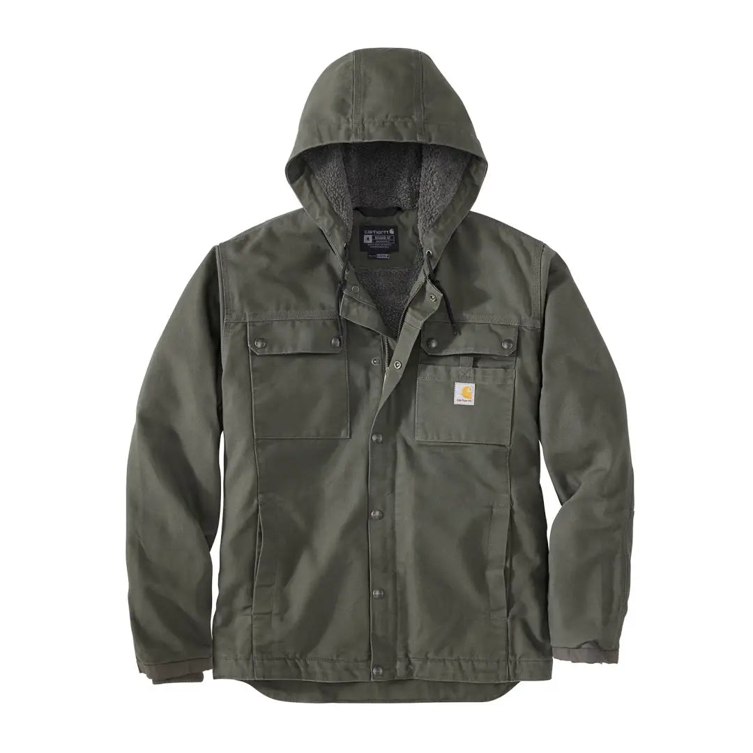 Carhartt Bartlett relaxed fit olive green duck jacket with sherpa hood