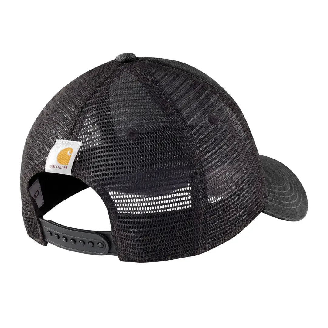Black Carhartt canvas mesh-back logo graphic cap with adjustable strap
