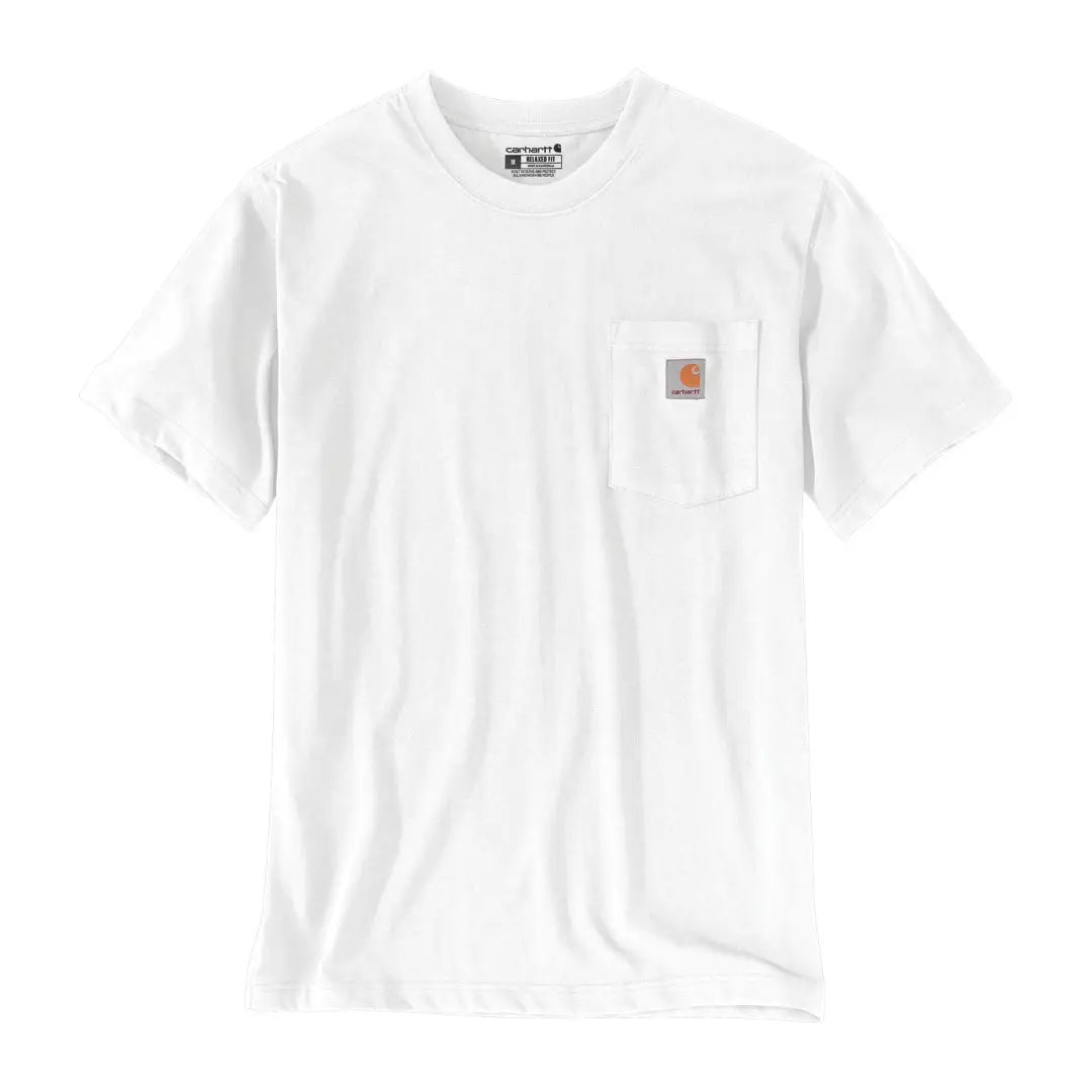 Carhartt Dearborn relaxed pocket T-shirt in white with orange logo for outdoors