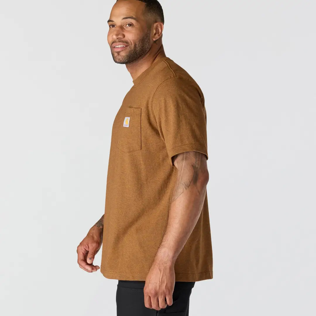 Tan Carhartt Dearborn t-shirt for hunting outdoors