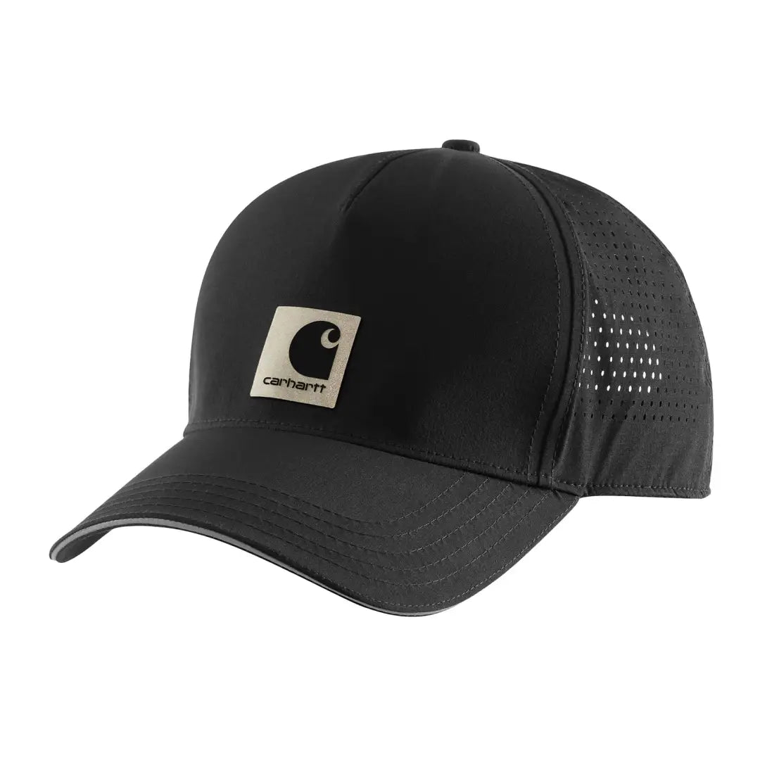 Black Carhartt Force Prescott cap with mesh back and beige patch
