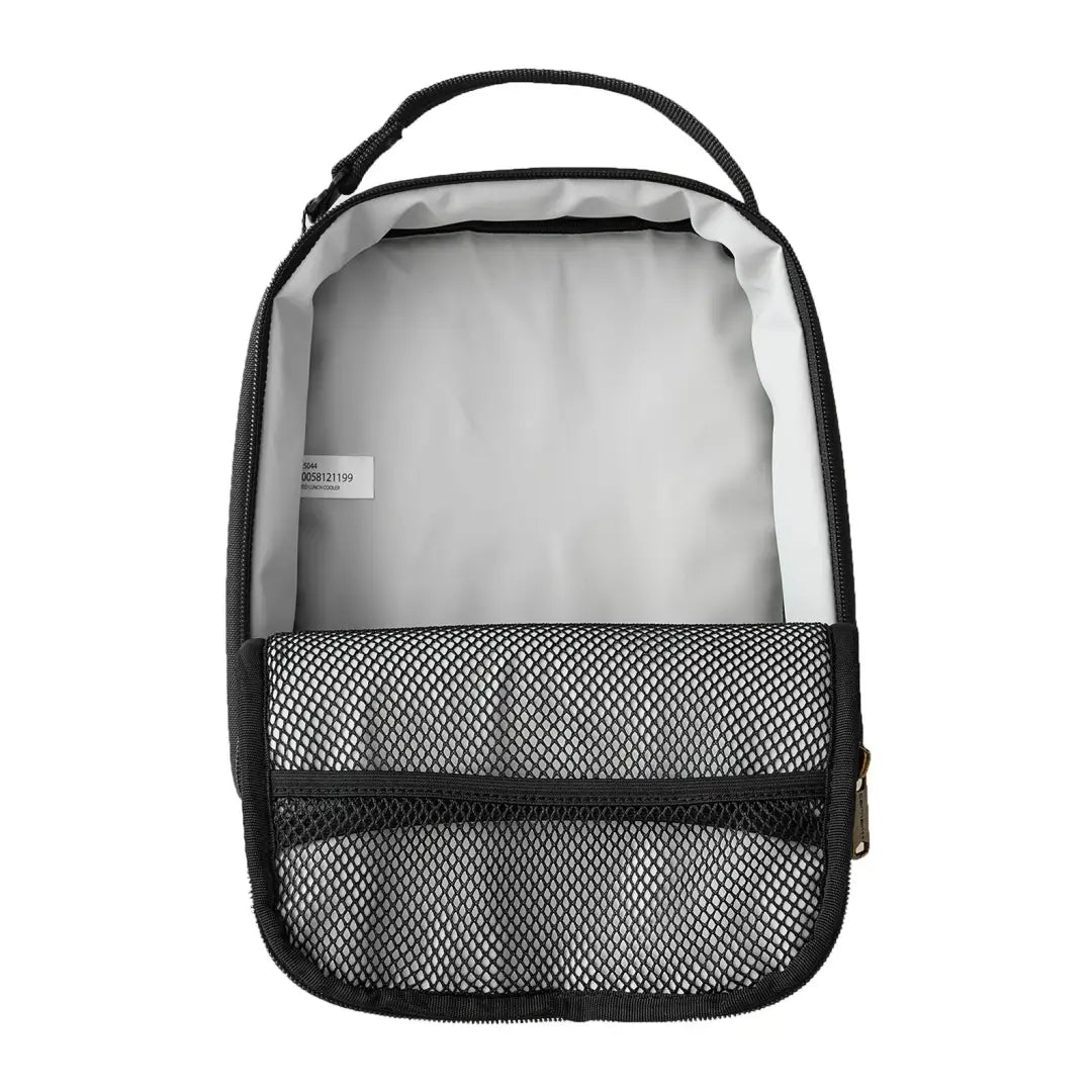 Black Carhartt insulated lunch cooler with mesh bag, handle, zipper