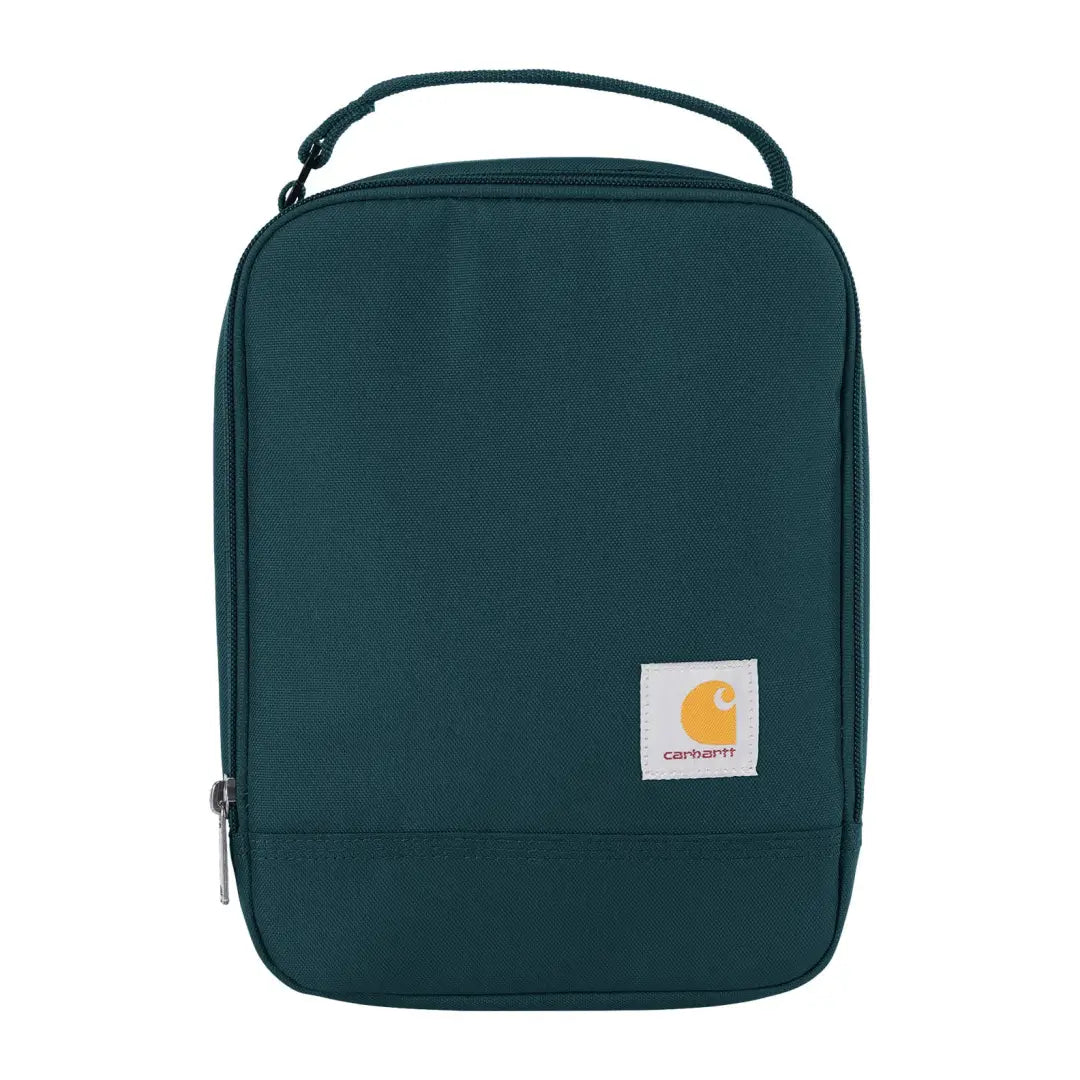 Dark green Carhartt insulated lunch cooler bag with textured fabric and top handle