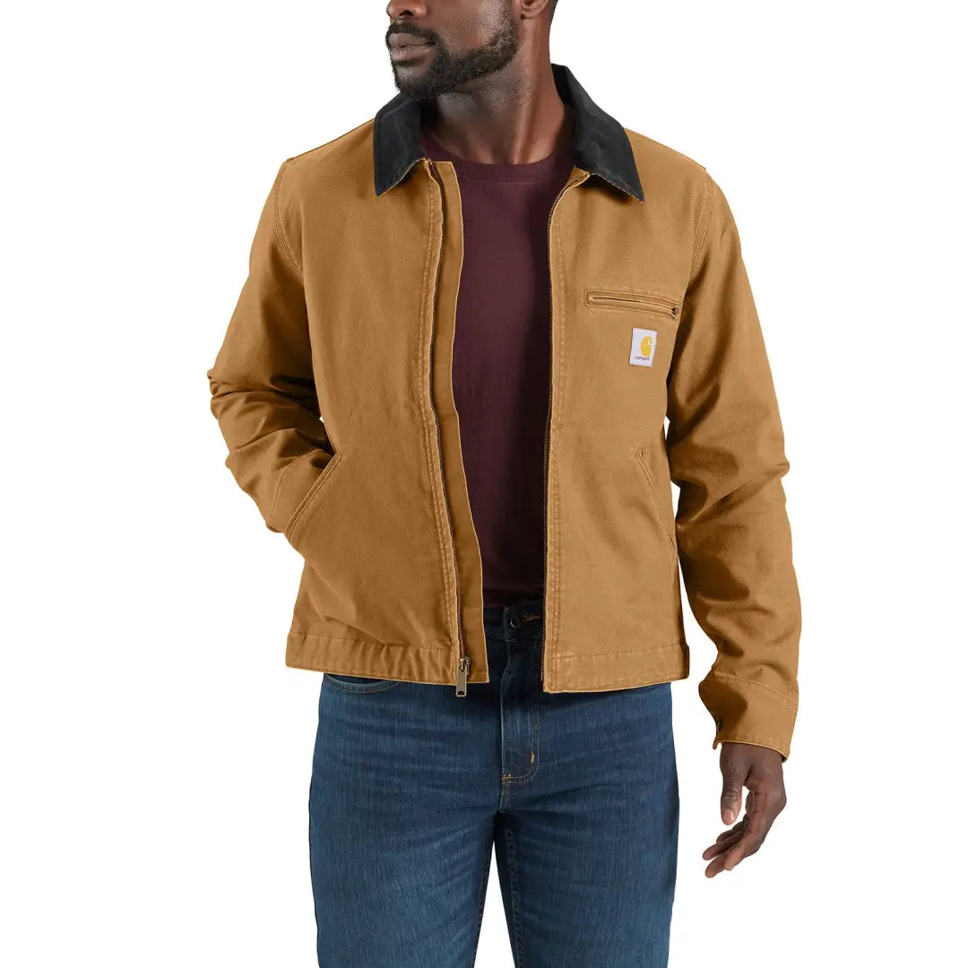 Tan Carhartt relaxed fit duck Detroit jacket in tan with black collar