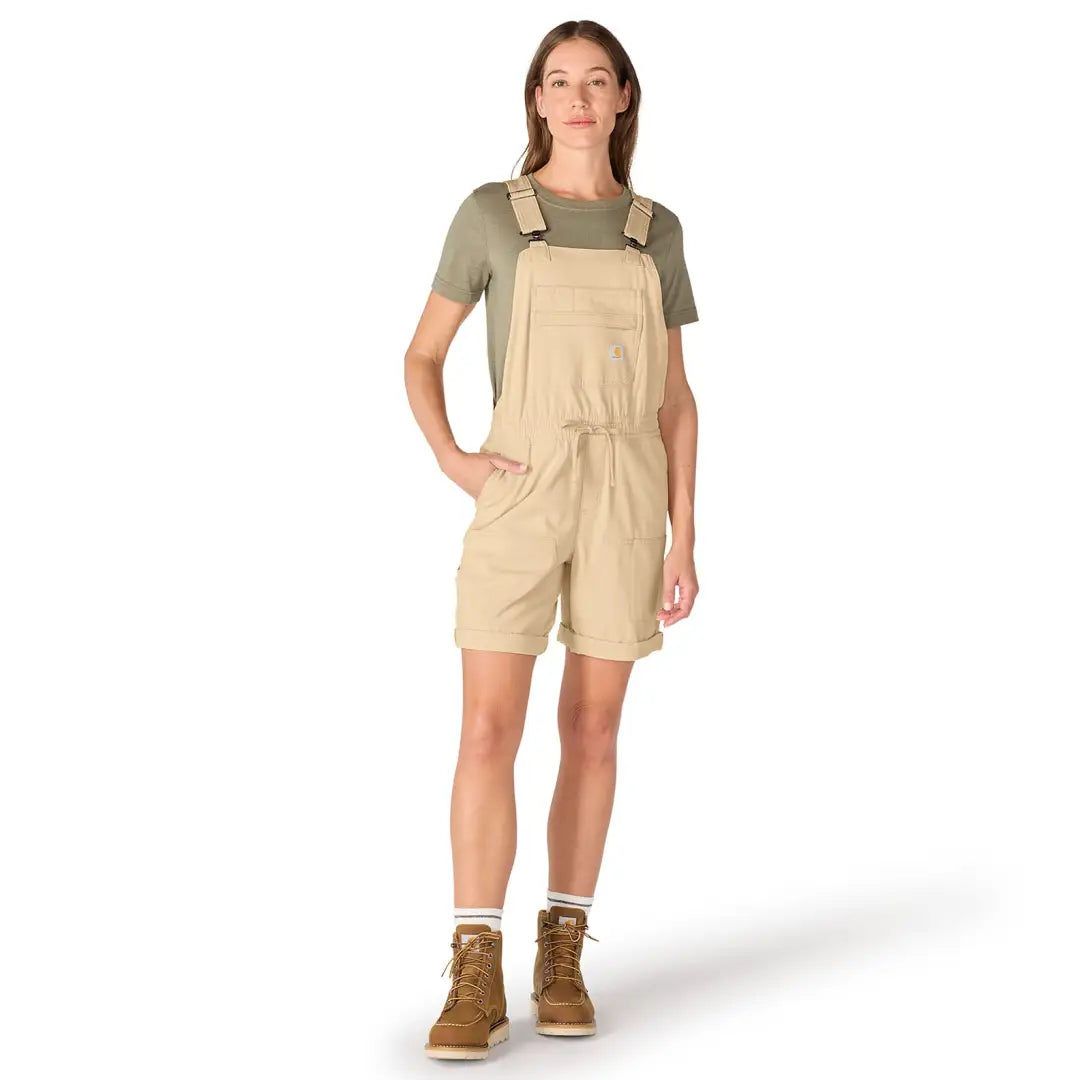 Carhartt womens Force Ripstop beige shortall with pockets for outdoors hunting