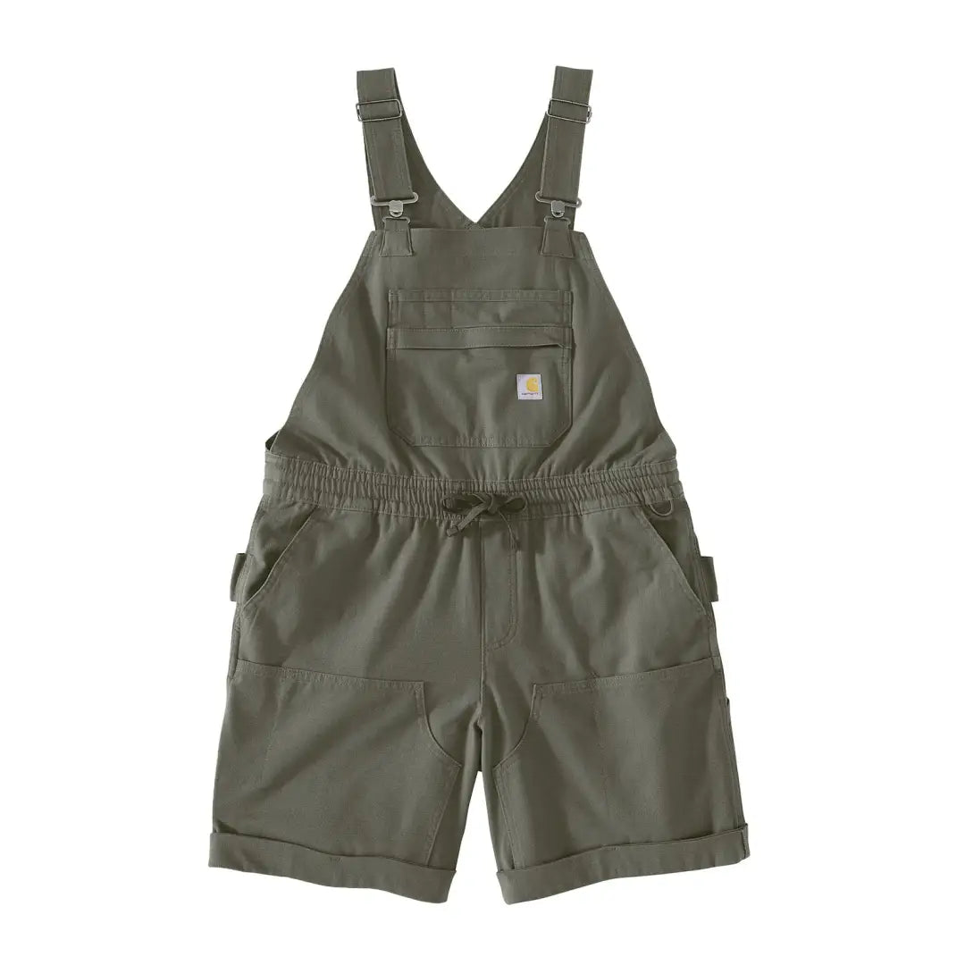 Olive green Carhartt womens Force Ripstop Shortall bib shorts for hunting outdoors