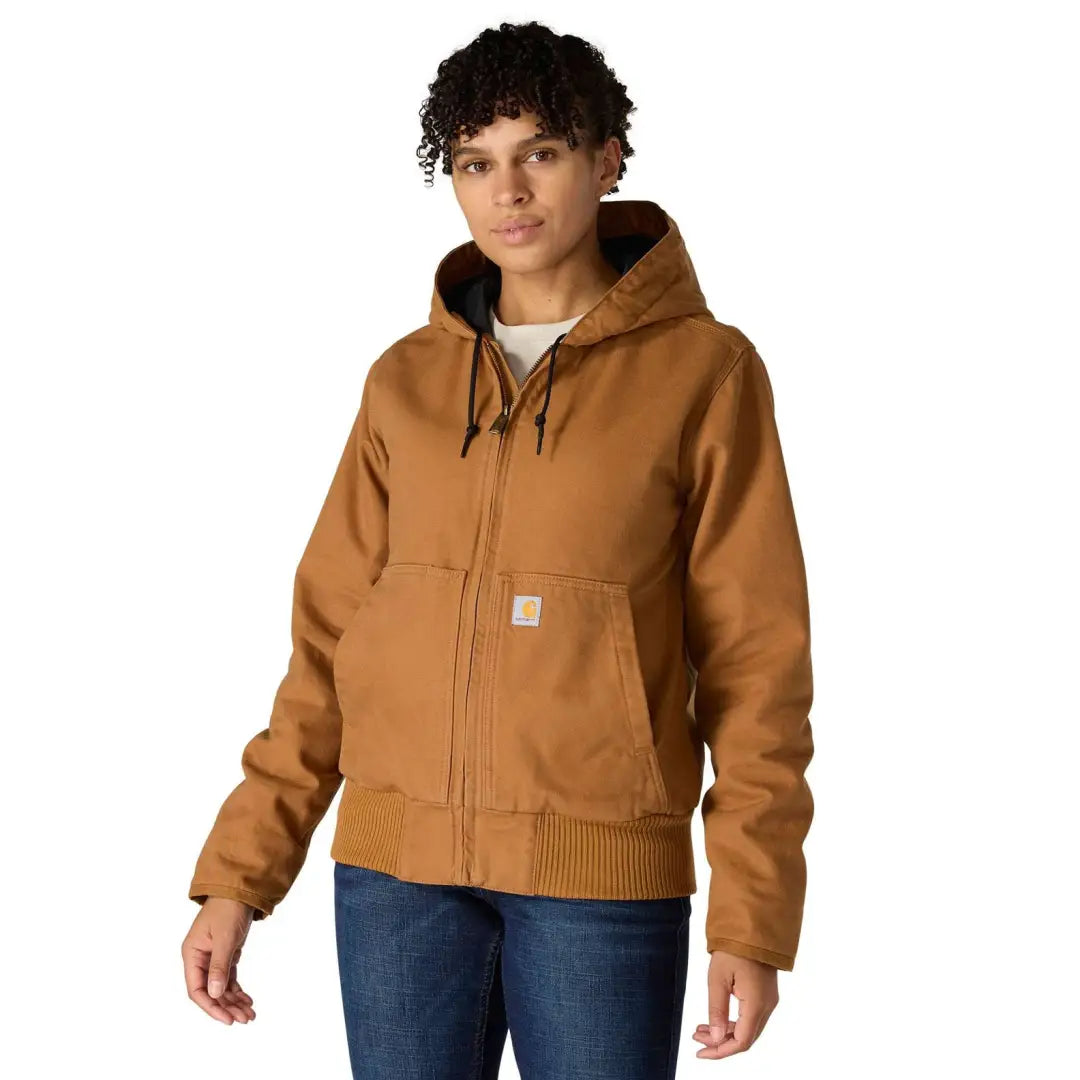 Carhartt womens loose fit tan insulated duck jacket with hood