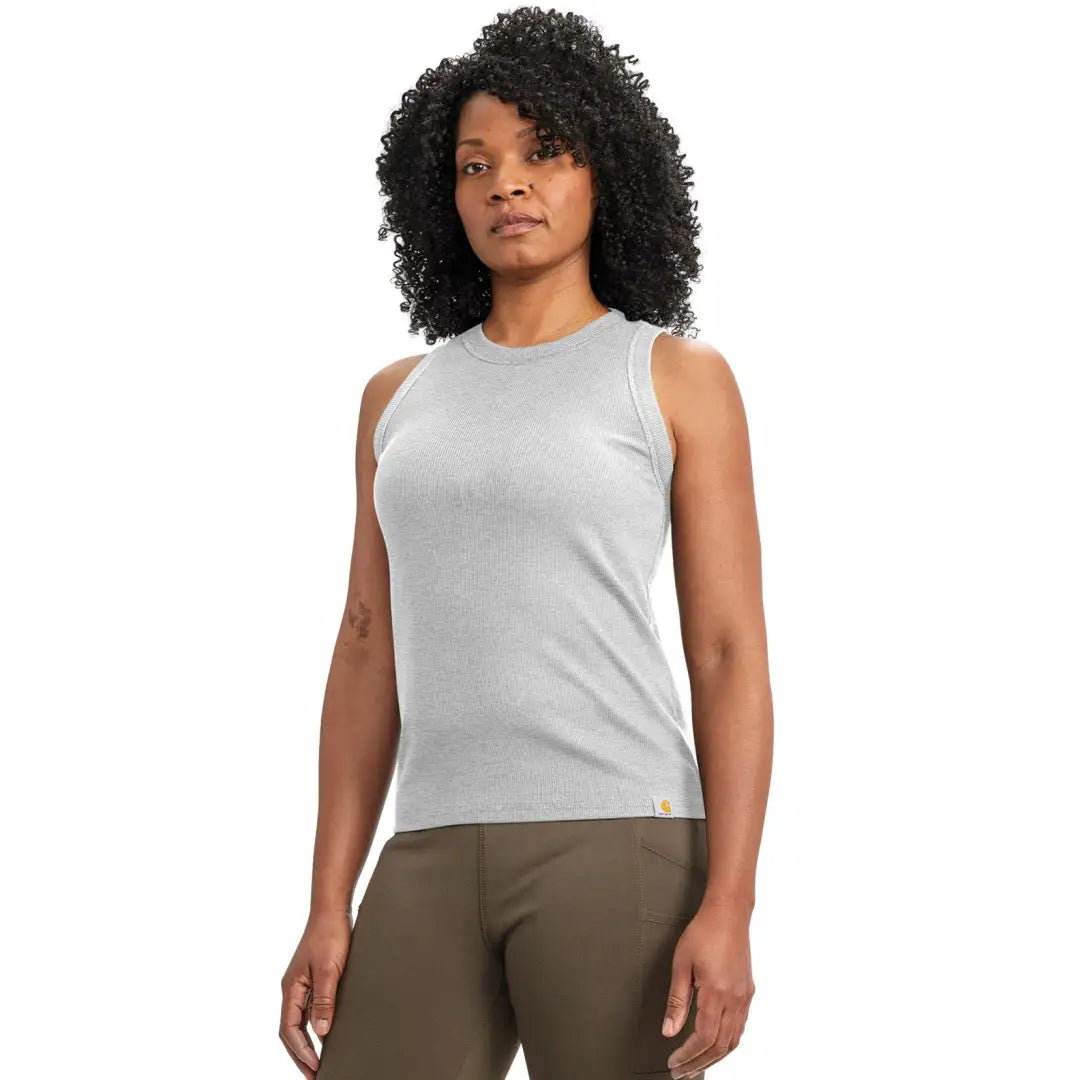 Light gray Carhartt ribbed tank for womens outdoors and hunting