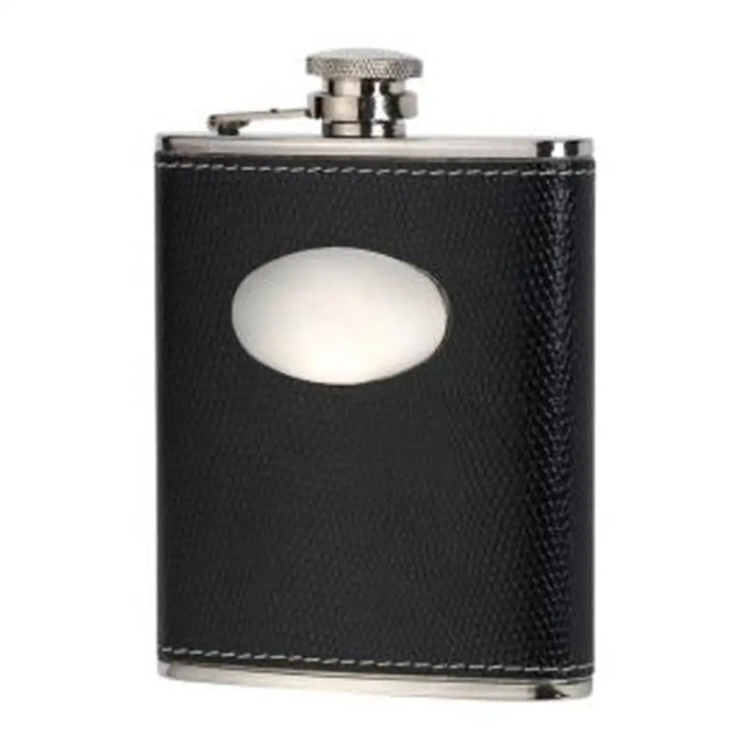 David Nickerson black croc leather 6oz hip flask with silver accents