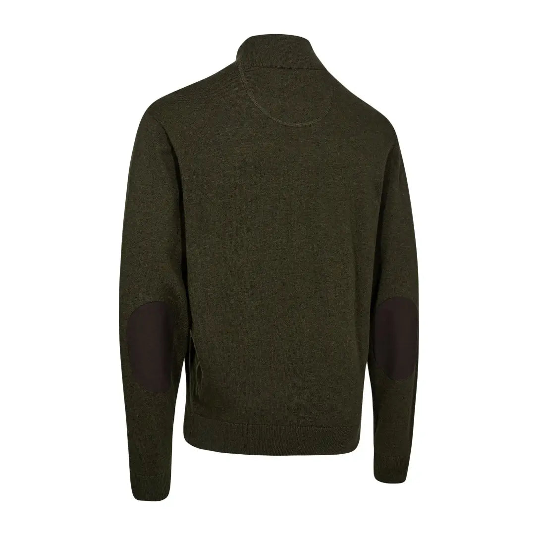 Olive green fleece jacket with elbow patches from Deerhunter Harrington ½ Zip Knit for outdoor hunting country clothing