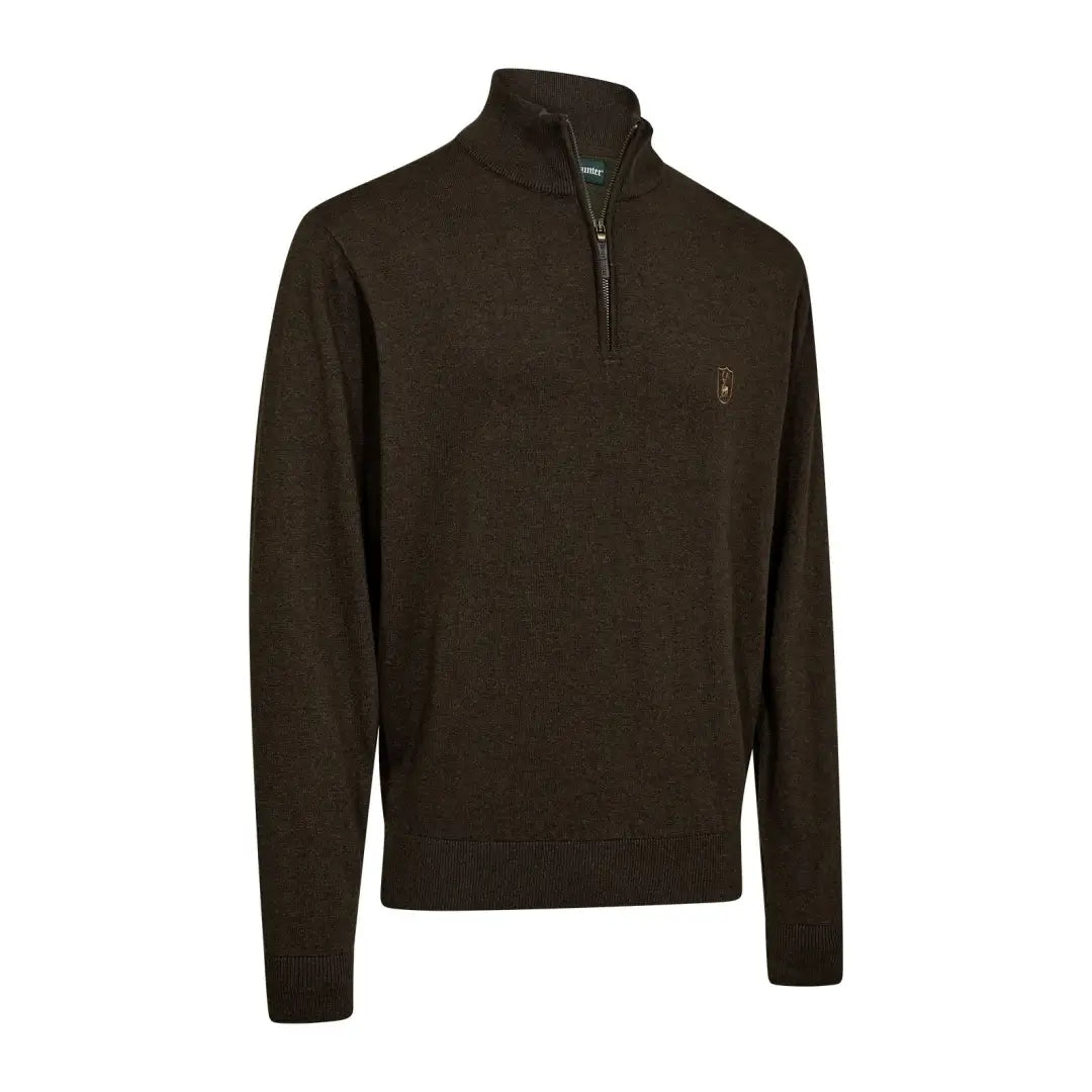 Brown long-sleeved knit sweater with zip collar for country clothing and outdoor hunting