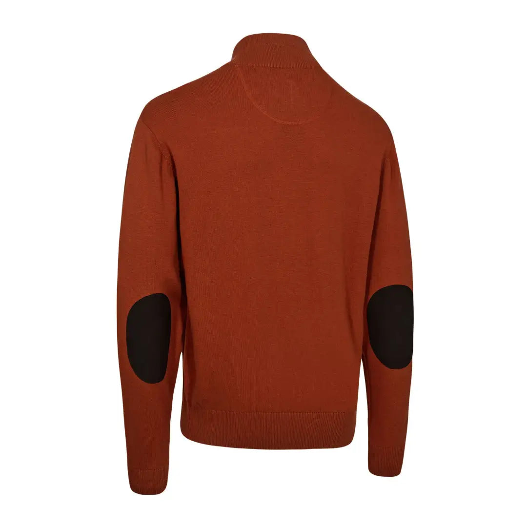 Rust-colored Deerhunter Harrington ½ Zip Knit sweater with elbow patches for country outdoors and hunting style