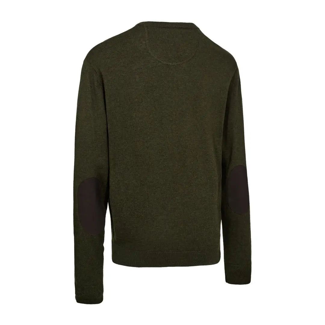 Olive green Deerhunter Harrington V-Neck Knit sweater with elbow patches for country clothing and outdoors