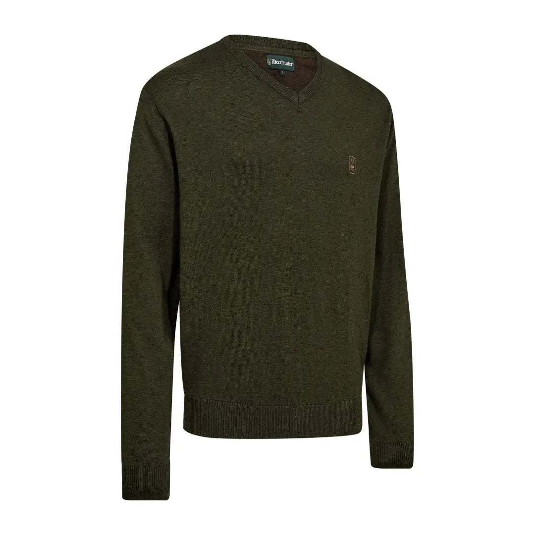 Olive green V-neck sweater from Deerhunter Harrington country clothing for hunting outdoors