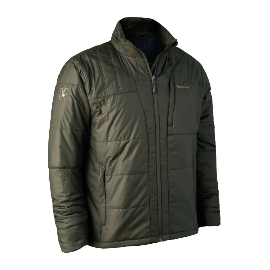 Olive green Deerhunter Heat Jacket with pockets and high collar for winter warmth