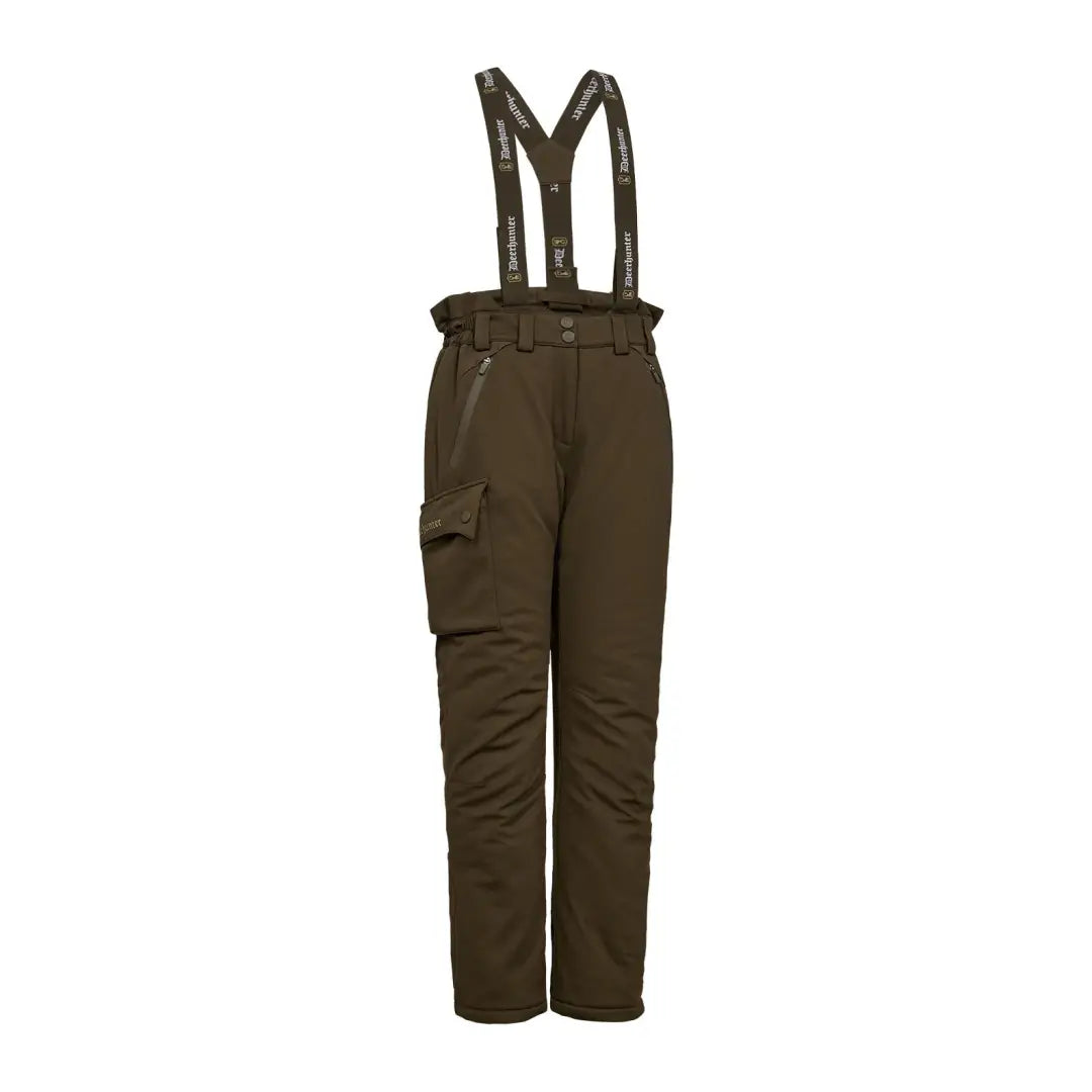 Olive green hunting bib pants from Deerhunter Lady Muflon Pro winter trousers for hunting