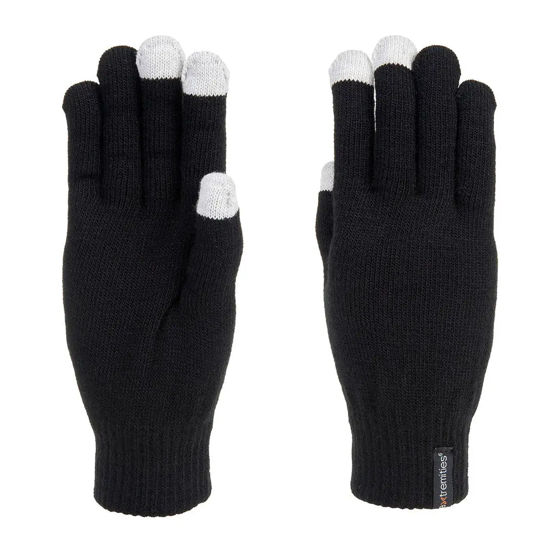 Black knit extremities thinny touch gloves with white fingertips for touchscreen use
