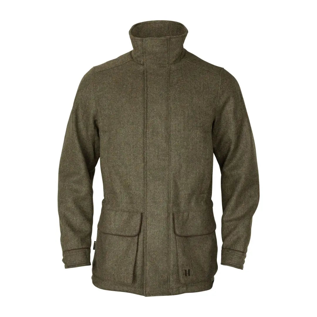 Olive green tweed Harkila Kenmore GTX Jacket perfect for outdoor adventures