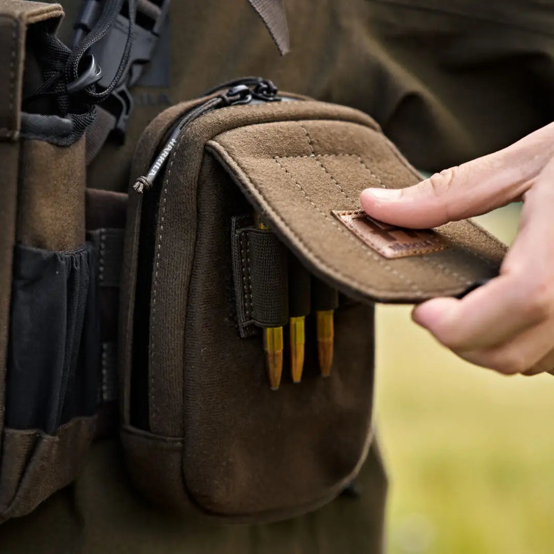 Brown canvas ammunition pouch from Harkila, perfect utility pouch for country clothing and hunting