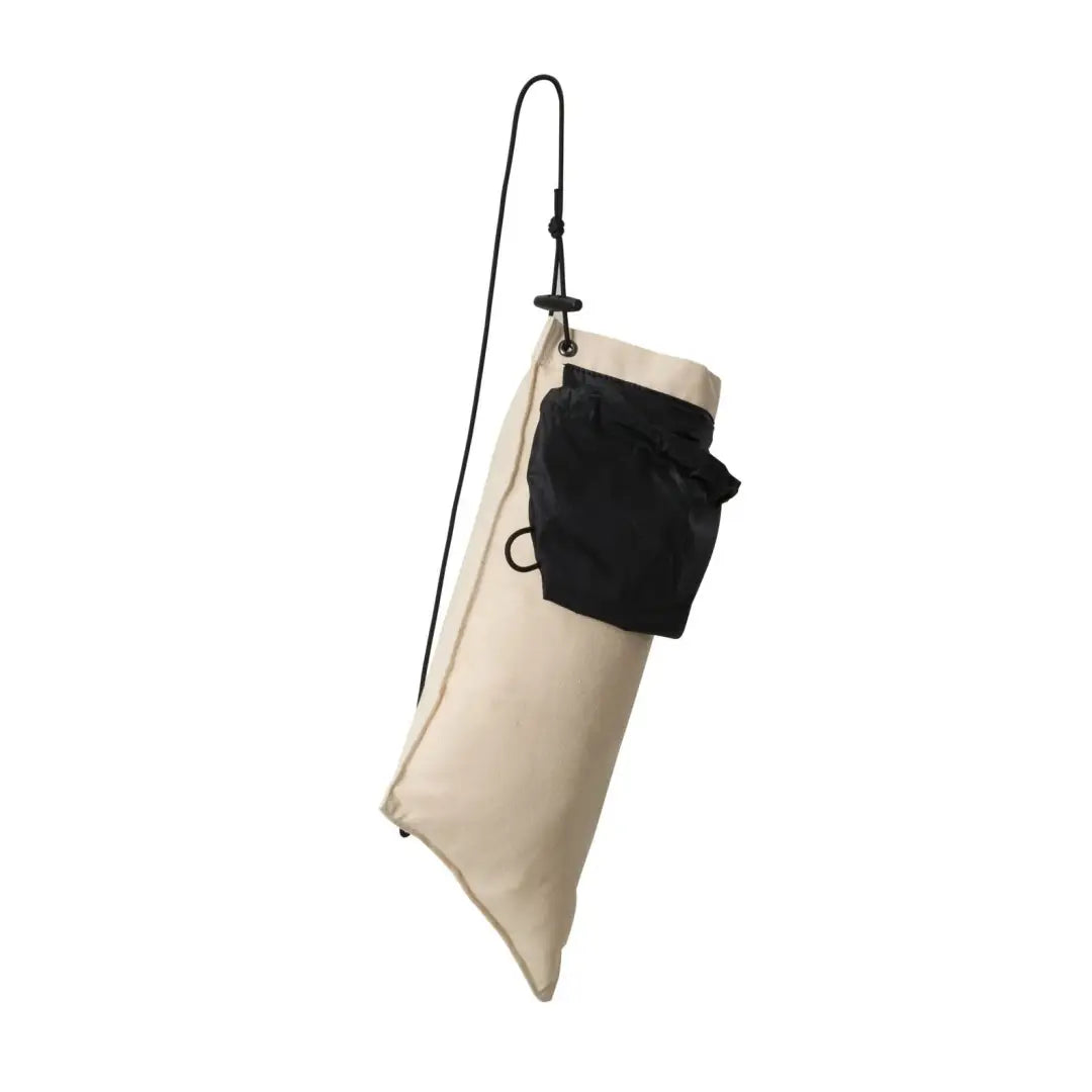Beige Helikon-Tex Survival Water Filter Bag with black pocket and cord for easy carrying