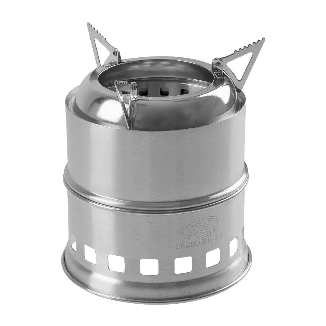 Portable stainless steel Highlander Cabar Stove with solid alcohol fuel support arms