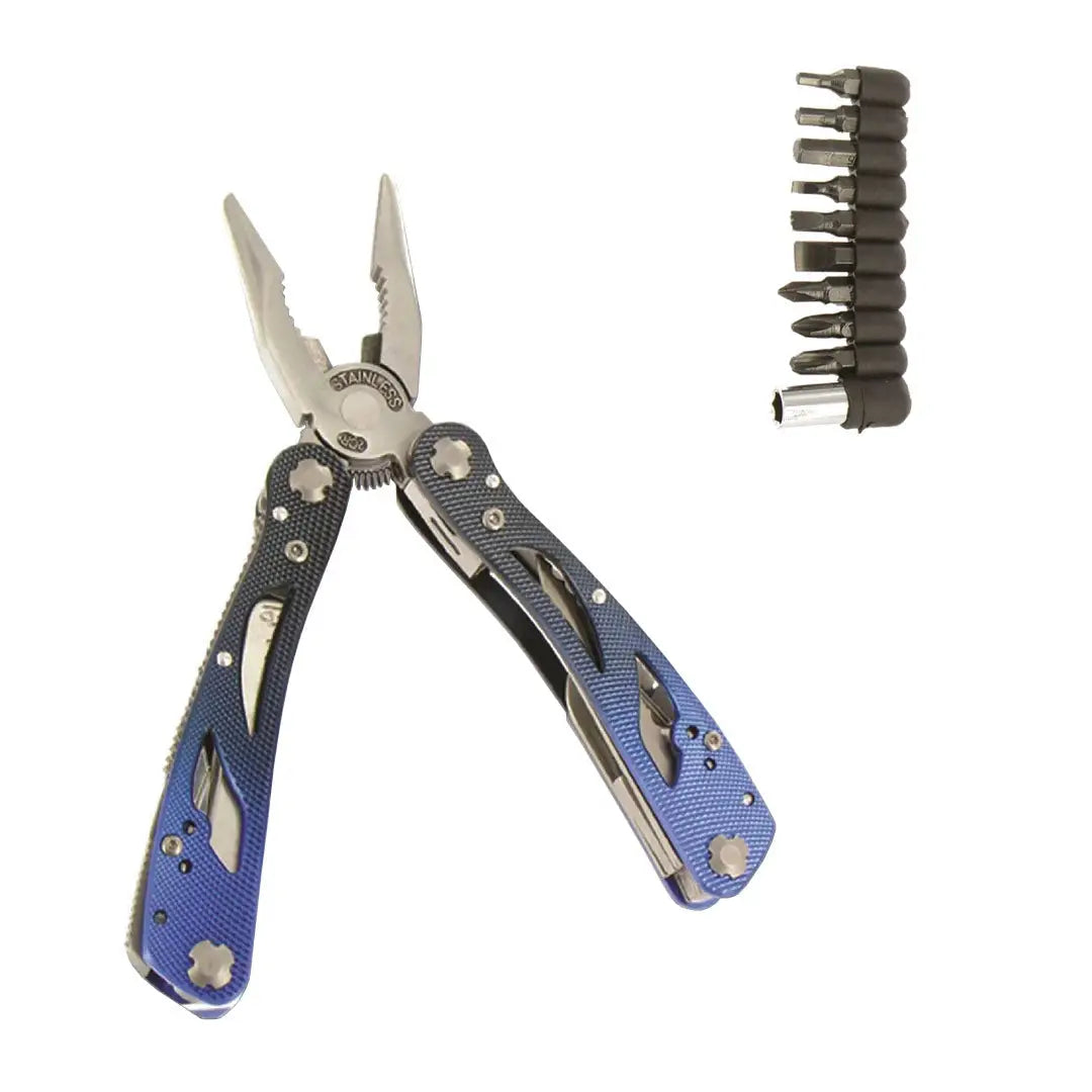 Highlander Condor Multi-Tool with blue handles and handy socket set for versatile use