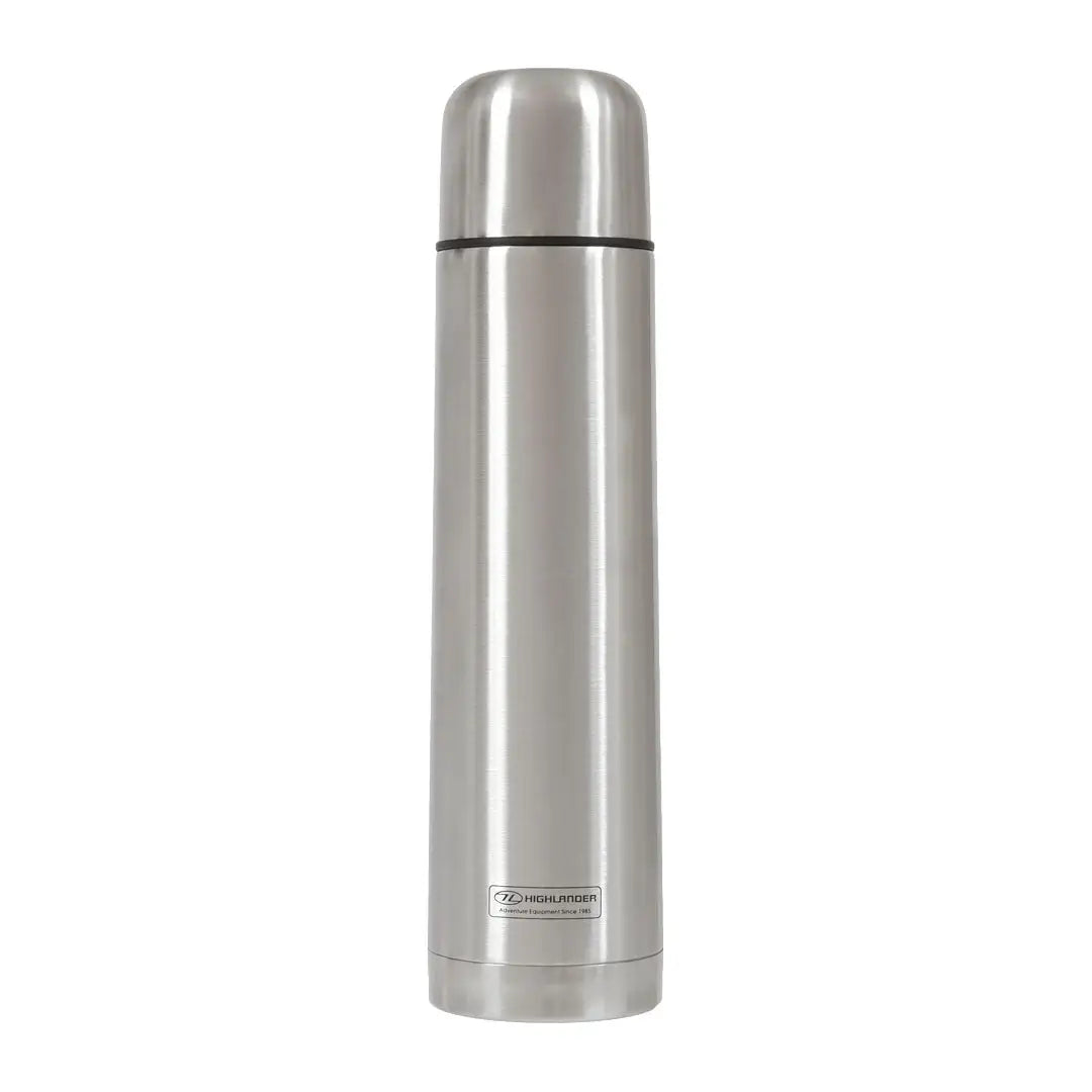 Silver metal thermos of Highlander Duro Insulated Flask 1L for hot drinks