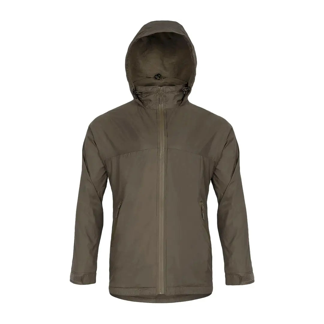 Olive green Highlander Halo Full Zip Jacket with waterproof zips and a concealable peaked hood