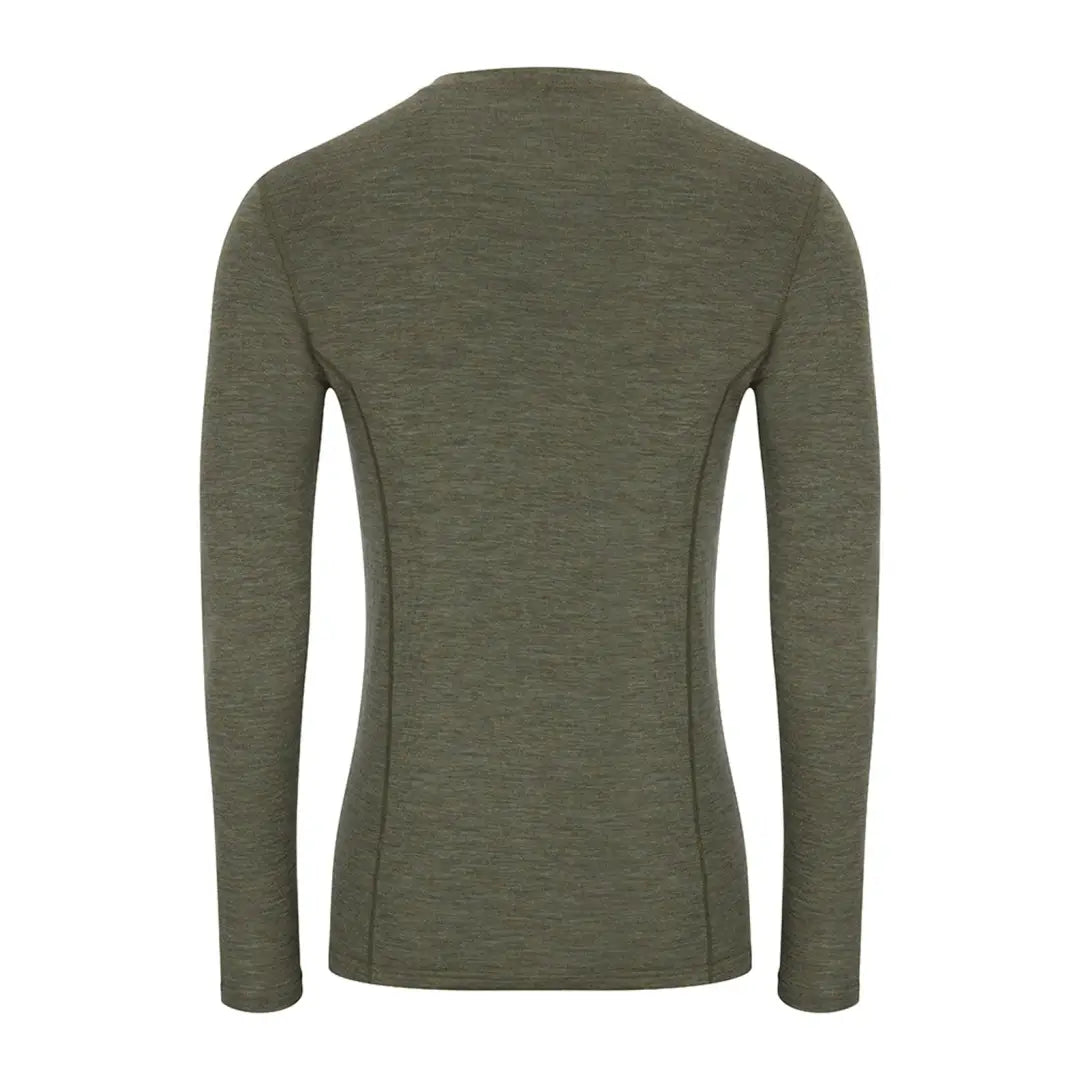 Olive green merino wool crew neck long-sleeved base layer from Hoggs of Fife