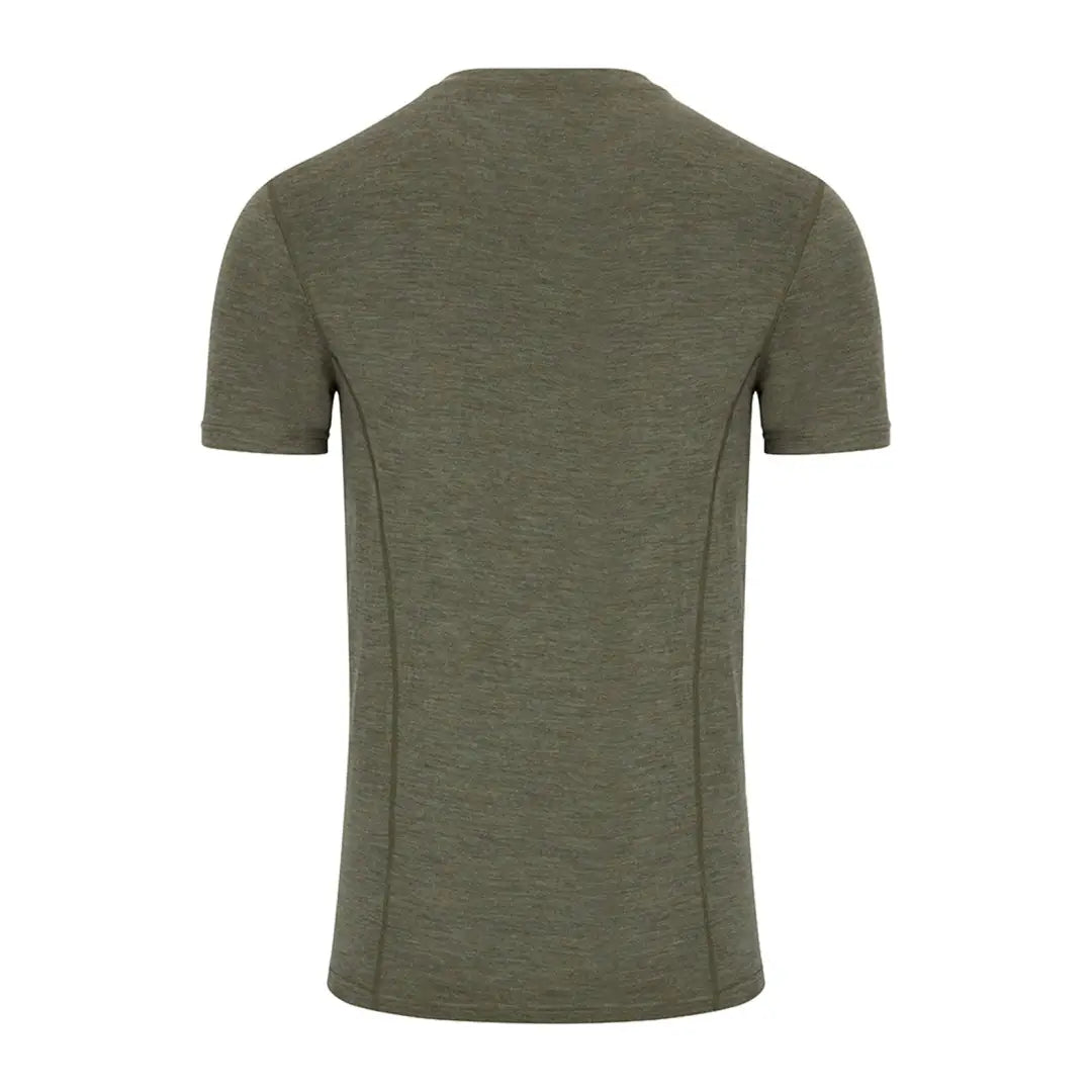 Olive green crew neck short-sleeved Merino wool t-shirt from Hoggs of Fife