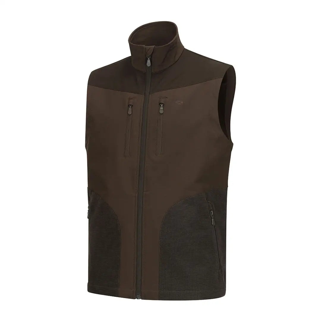Men’s dark brown Hoggs of Fife Ardross 4-Way Active Gilet with two zippered pockets for country clothing and hunting