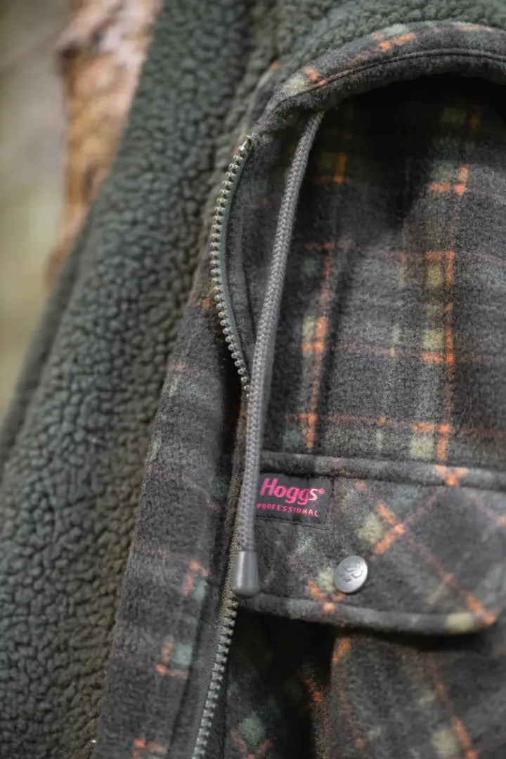 Plaid fleece jacket with zipper and brand logo, Hoggs of Fife Caithness Hooded Fleece Shacket