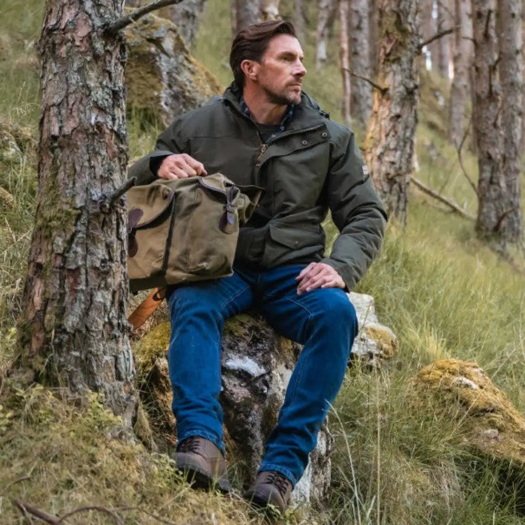 Olive green waxed canvas duffle bag with brown leather accents - Fife Kelso waterproof style